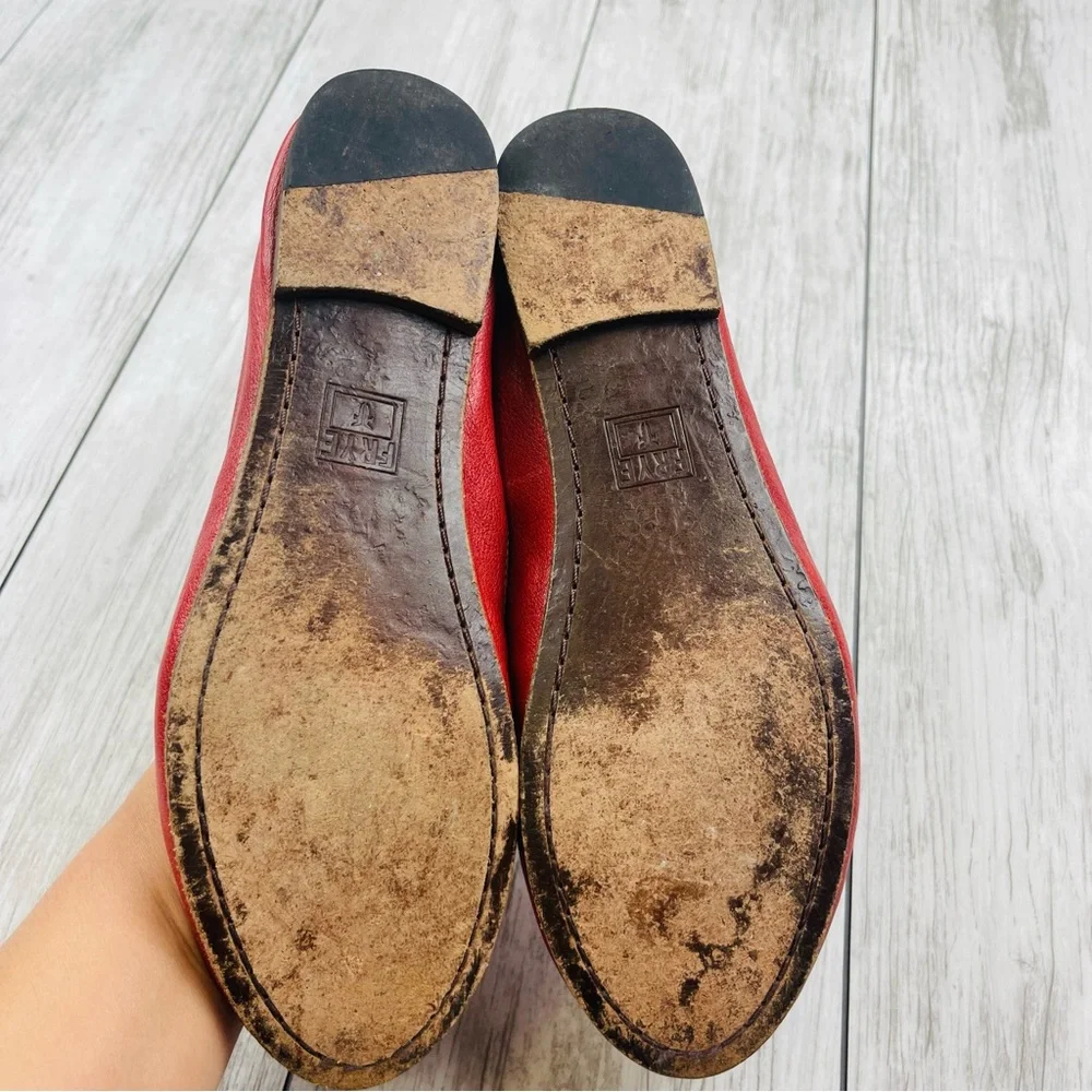 Frye Carson Ballet Coral Red Leather Flat Slip On Size 8 - Picture 7 of 10